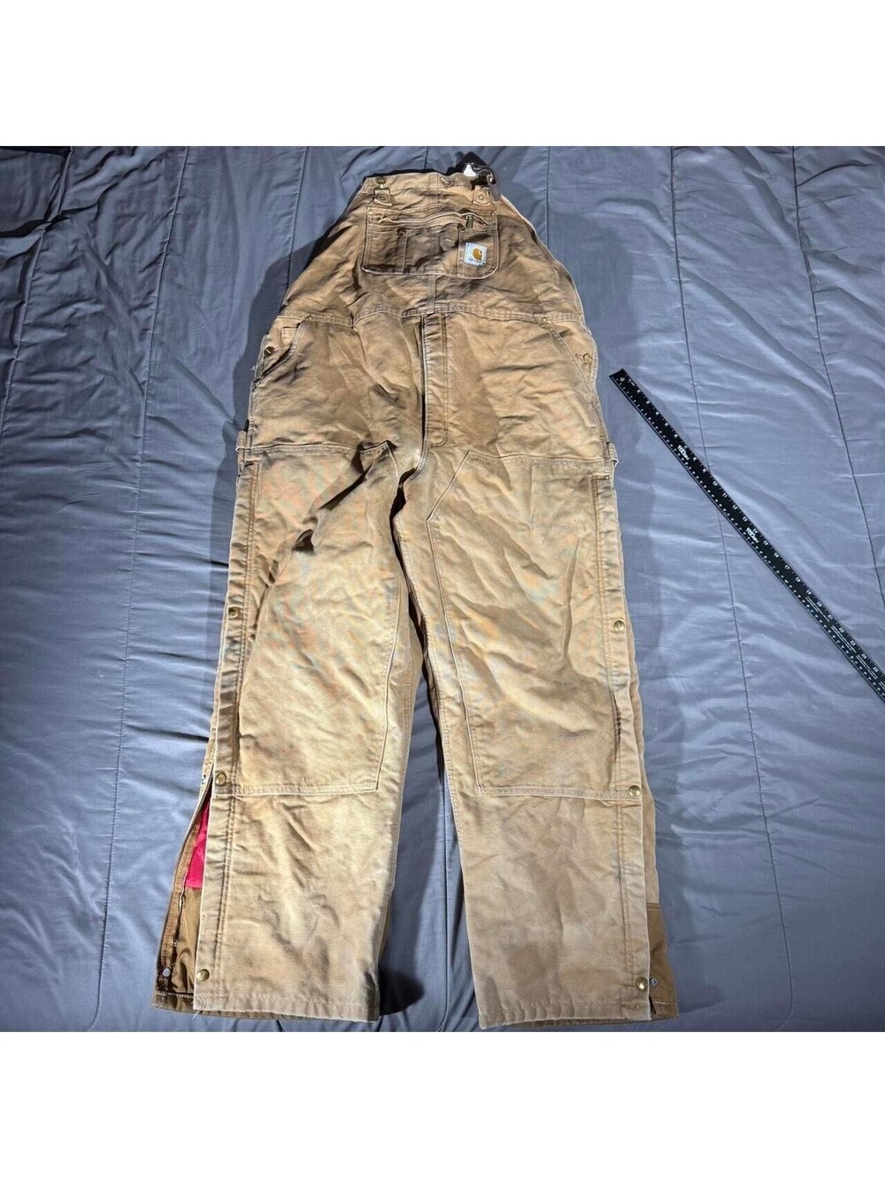 Carhartt Brown Insulated Double Knee Bib Overalls Distressed